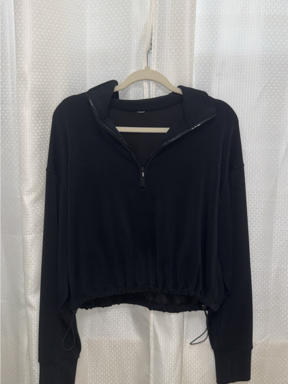 Black Half-Zip Hooded Pullover Top